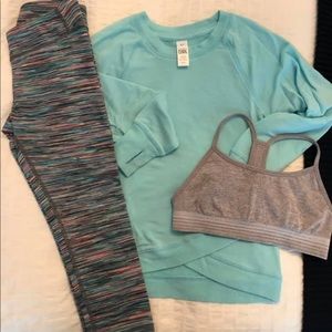 Athleta Girls capris, sweatshirt and bra
